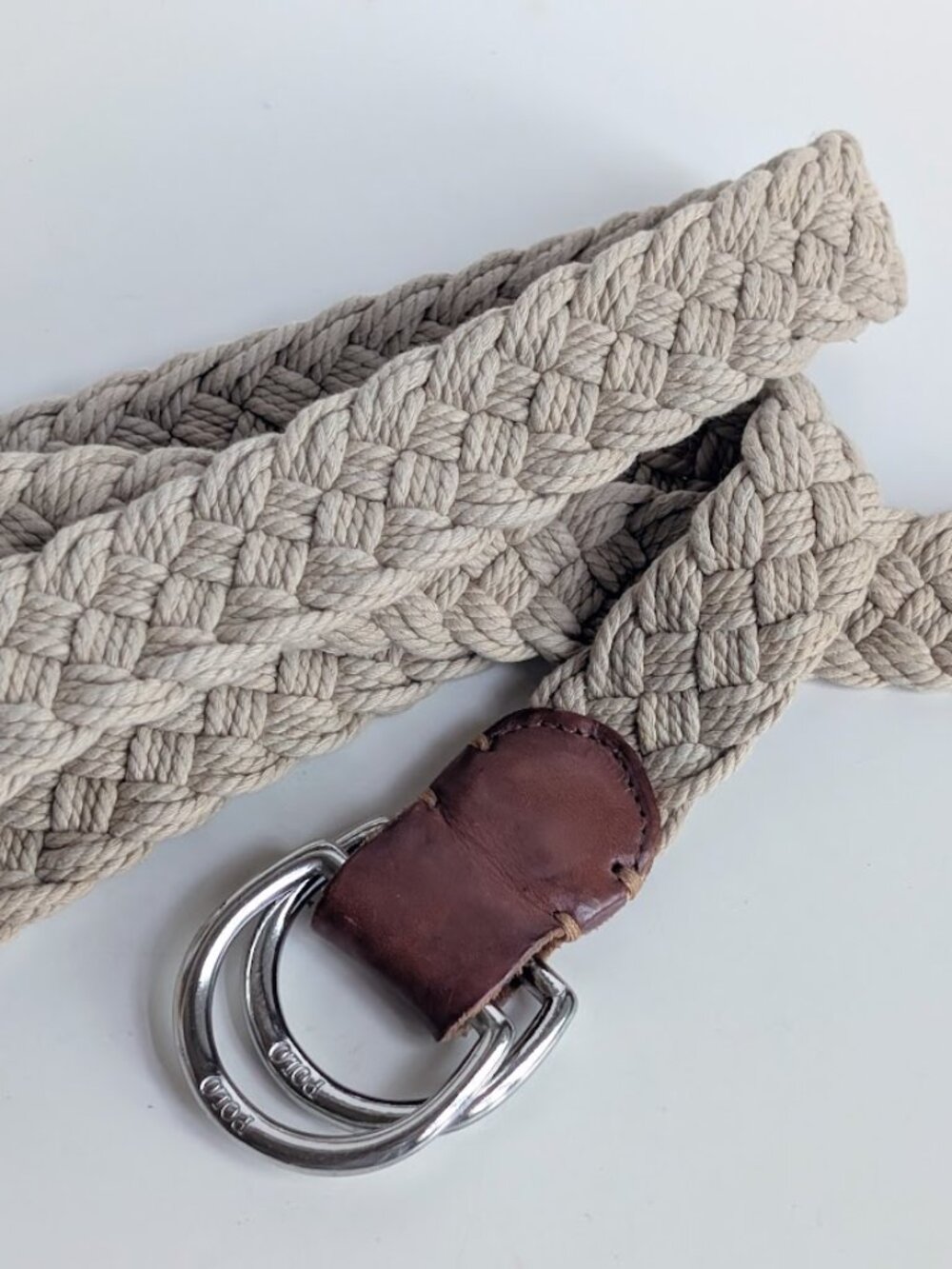Polo Ralph Lauren Woven Cotton Belt with Brown Leather Tabs Size: M